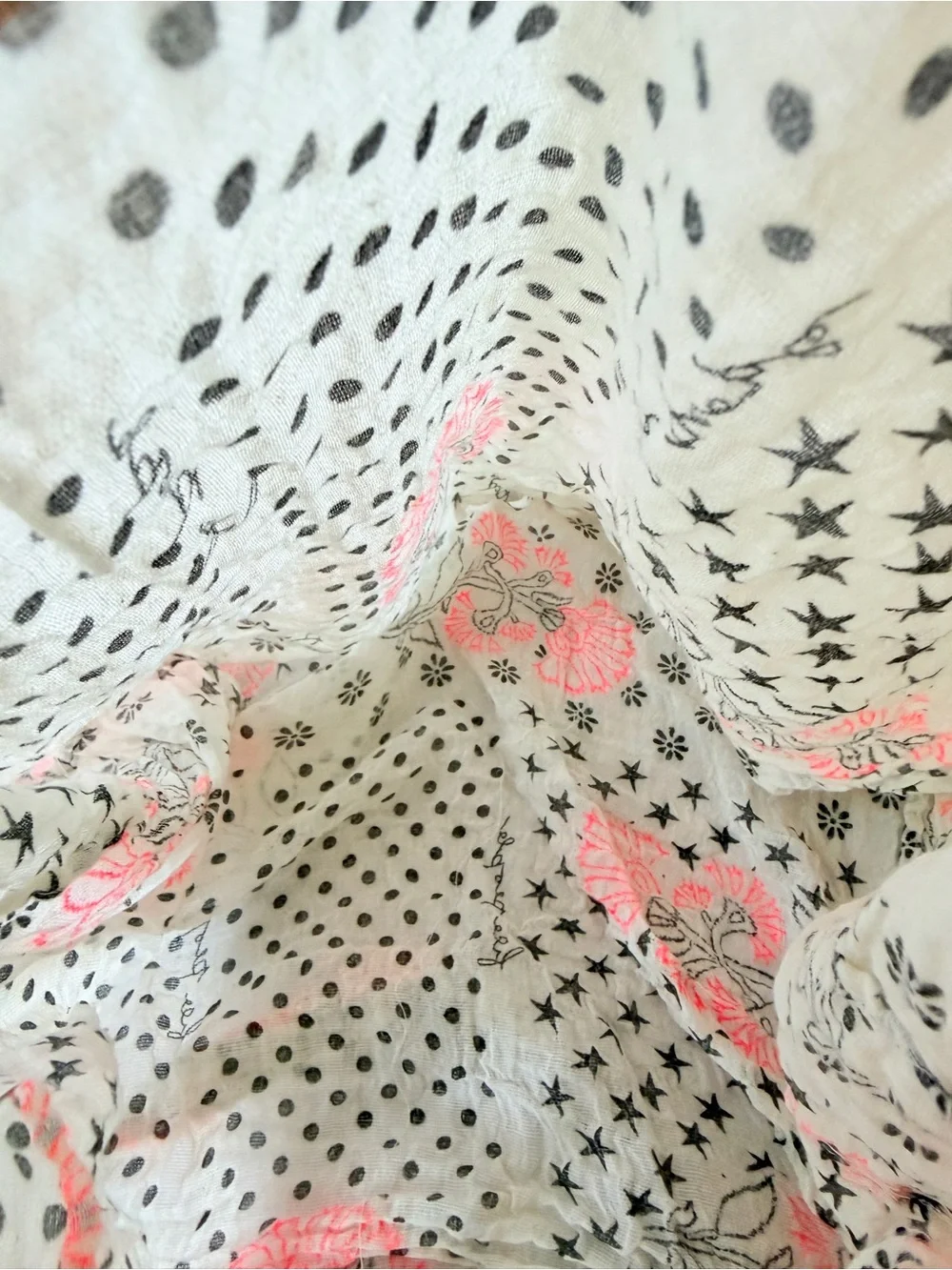 Free People Gauze Sling Tote Bag Polka Dot Floral Printed White Pink oversized